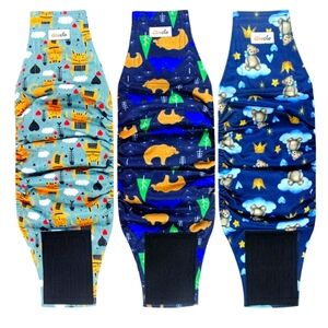 Grecle 3pk Washable Male Dog Diapers In the Pattern Bear Size L